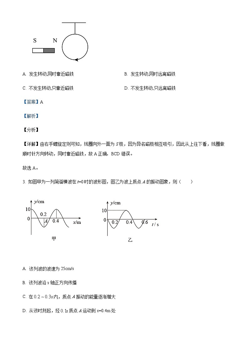 2021-2022学年福建省永春美岭中学高二（下）期中测试物理试题含解析第2页