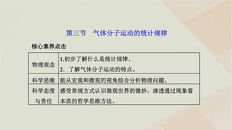 粤教版高中物理选择性必修第三册第一章分子动理论第三节气体分子运动的统计规律课件01