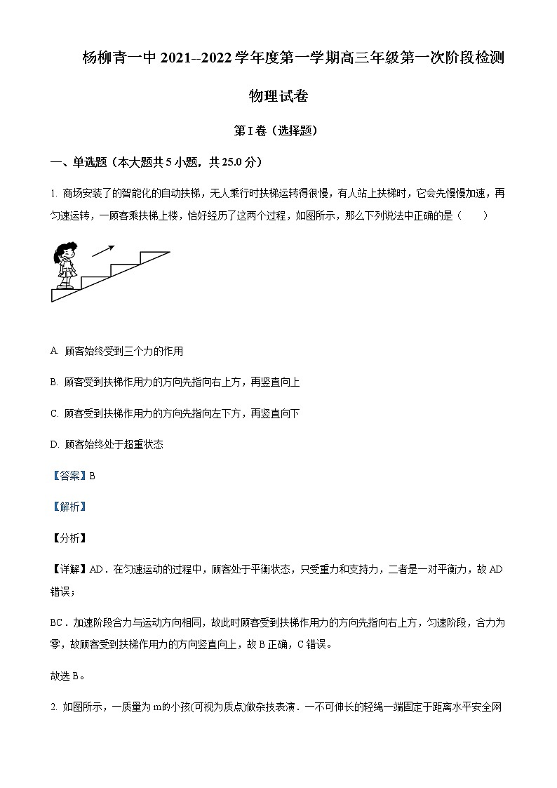 2021-2022学年天津市杨柳青一中高三（上）第一次阶段检测物理试题含解析第1页