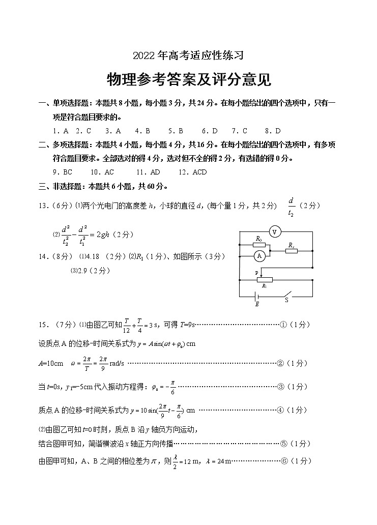 2022届山东省烟台市高三下学期三模物理试题PDF版含答案01