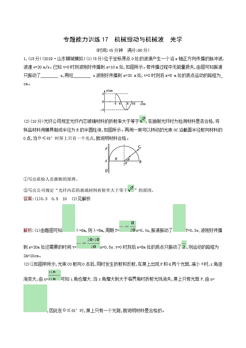 人教版高考物理二轮复习专题能力训练17机械振动与机械波光学含答案第1页