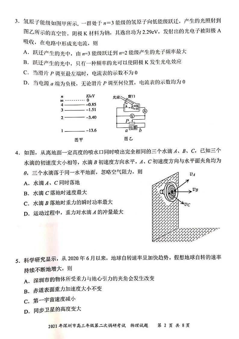 2021深圳市高三年级第二次调研考试物理第2页