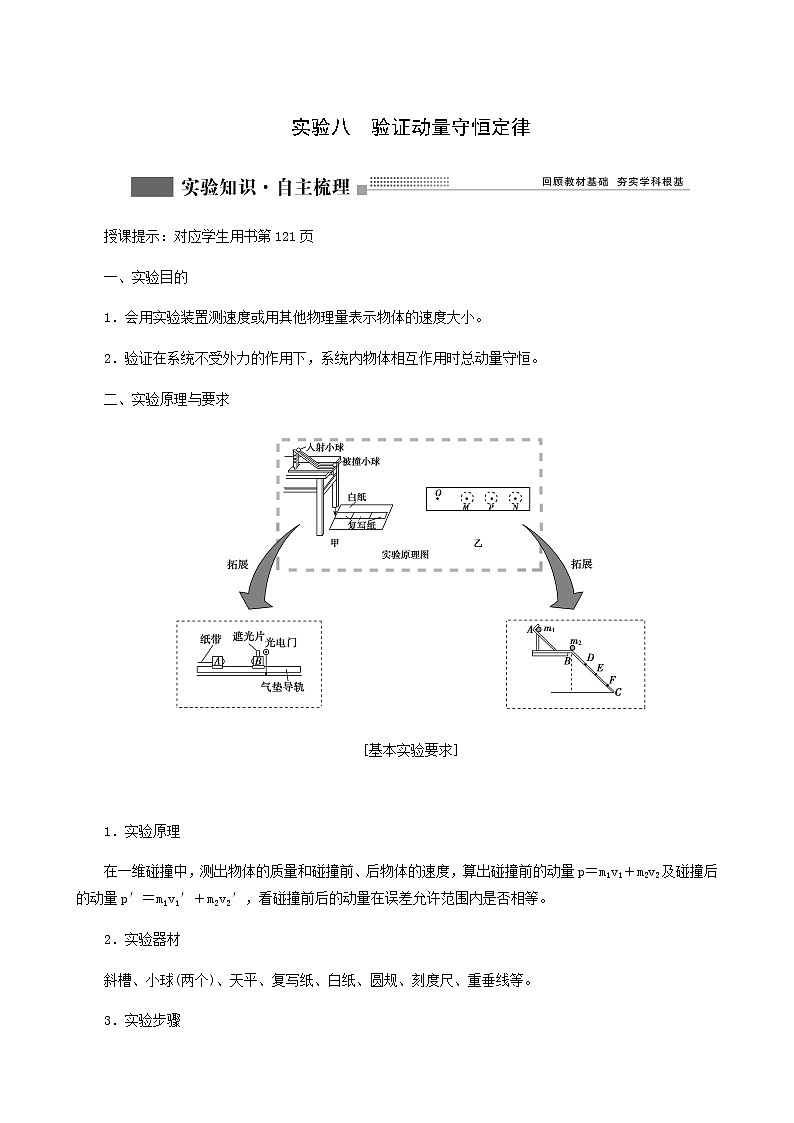 人教版高考物理一轮复习第6章动量动量守恒定律实验8验证动量守恒定律学案含答案第1页