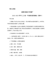 安徽省卓越县中联盟2022-2023学年高一物理上学期期中试题（Word版附解析）