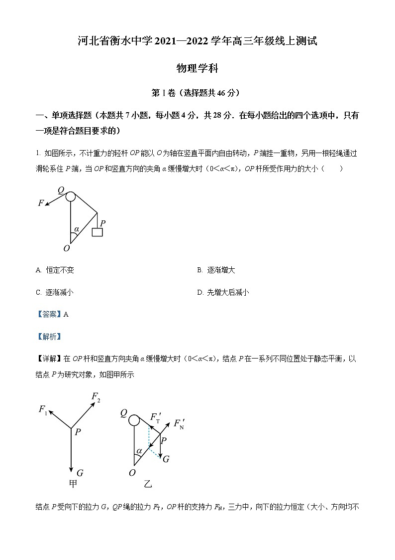 2021-2022学年河北省衡水中学高三（下）线上测试物理试题含解析第1页