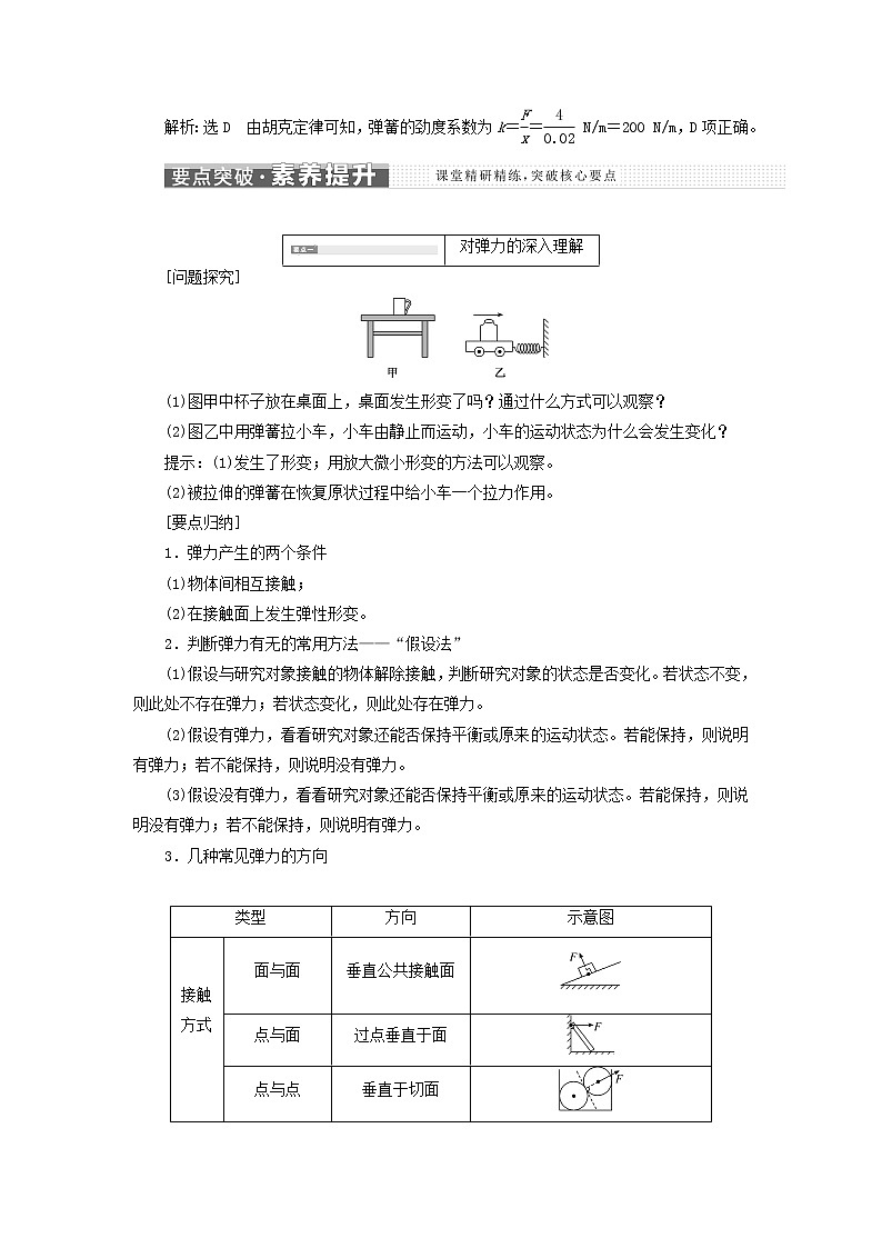 鲁科版高中物理必修第一册第3章相互作用第2节第1课时弹力学案03