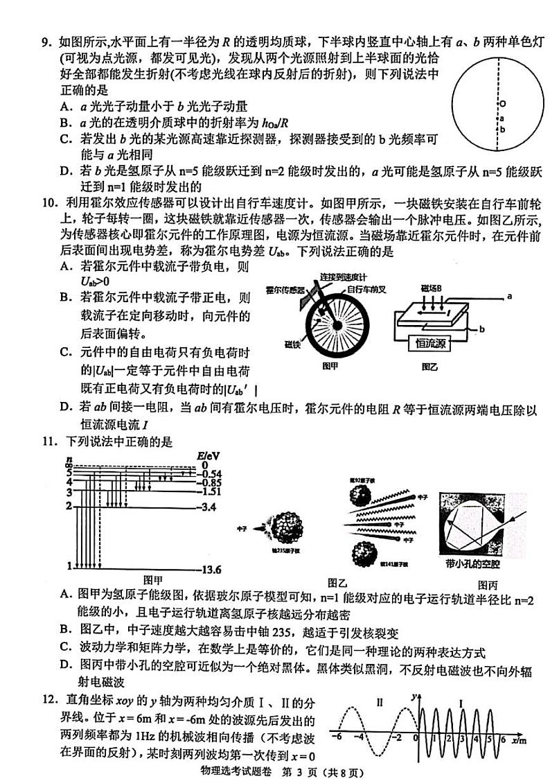 2023浙江省稽阳联谊学校高三上学期11月期中联考试题物理PDF版含解析（选考）第3页