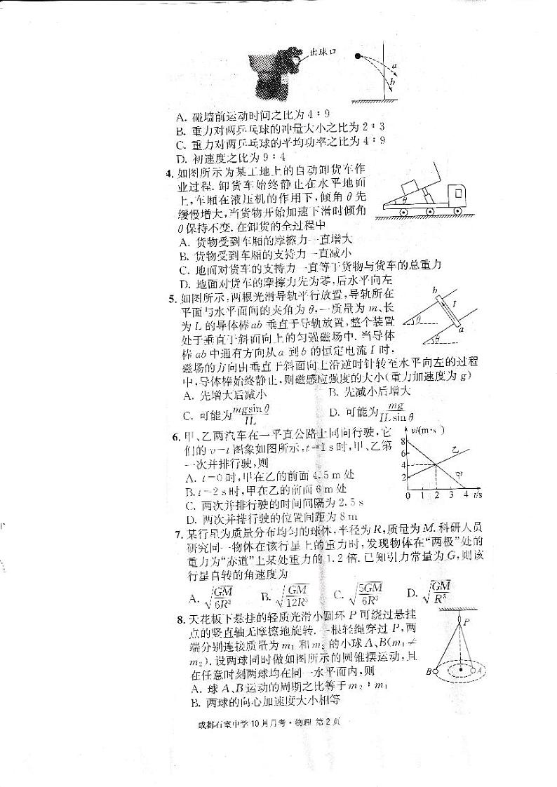 四川省成都石室中学2022-2023学年高三上学期10月月考物理试题第2页