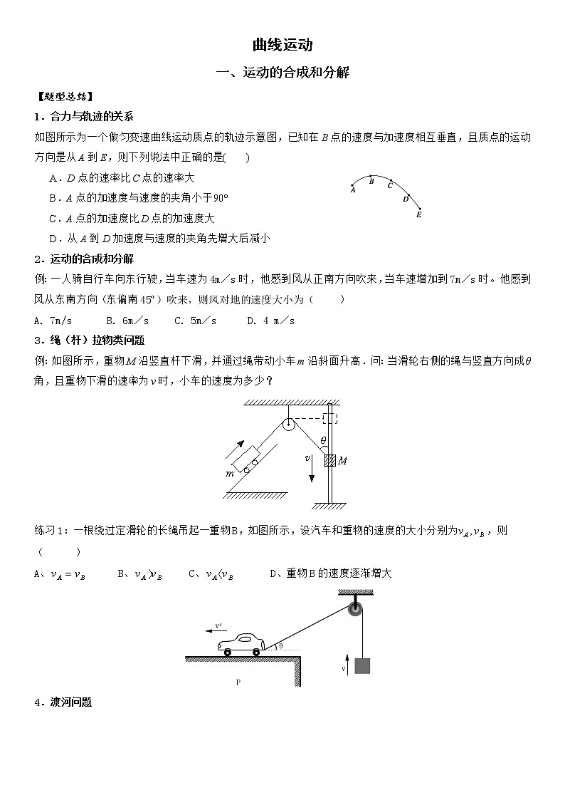 人教版 高中物理必修2  5.1 曲线运动导学案01