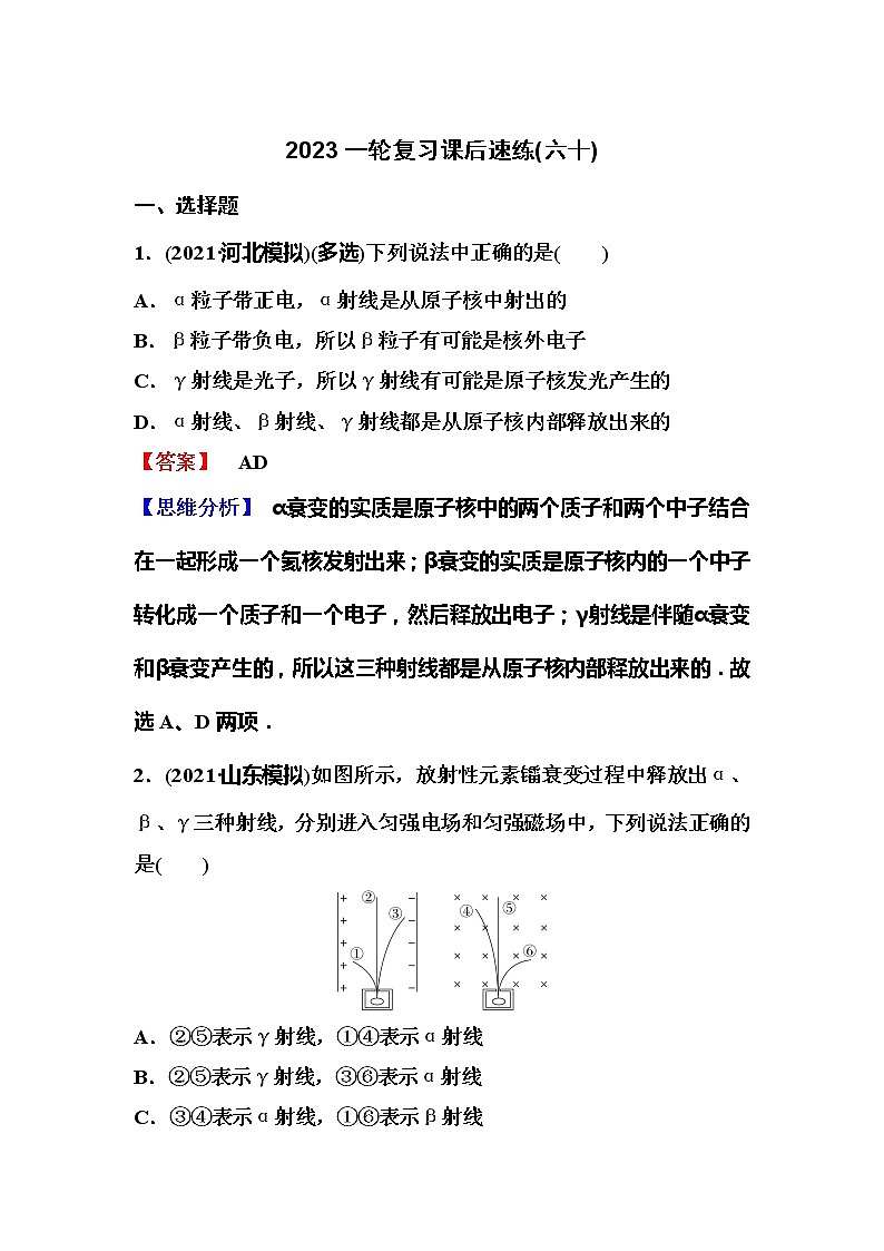 2023一轮复习课后速练60 13.3  原子核与核反应01