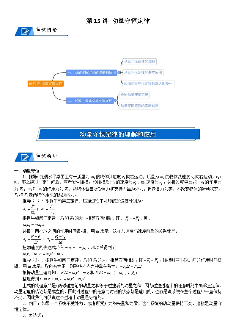 (新高考)高考物理一轮复习讲义：第15讲《动量守恒定律》(含解析)01