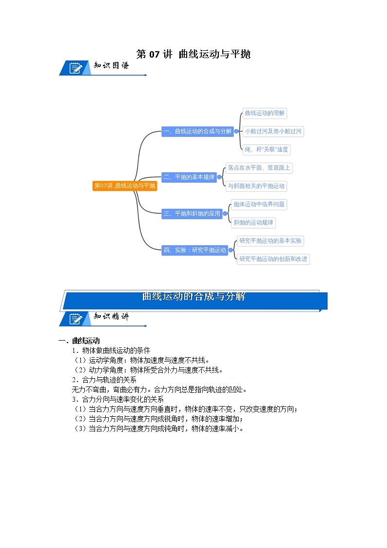 (新高考)高三物理一轮复习讲义：第07讲《曲线运动与平抛》(含解析)第1页