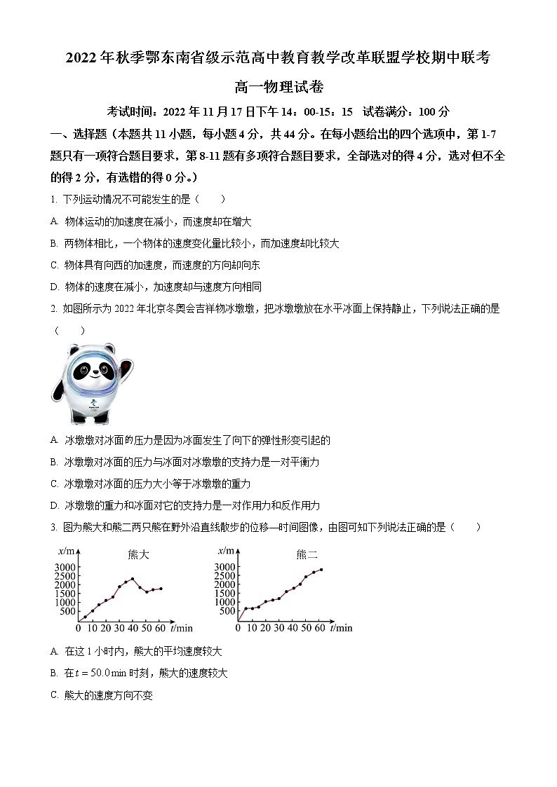 2023湖北省鄂东南省级示范高中教育教学改革联盟学校高一上学期期中联考物理试题可编辑PDF版缺答案01