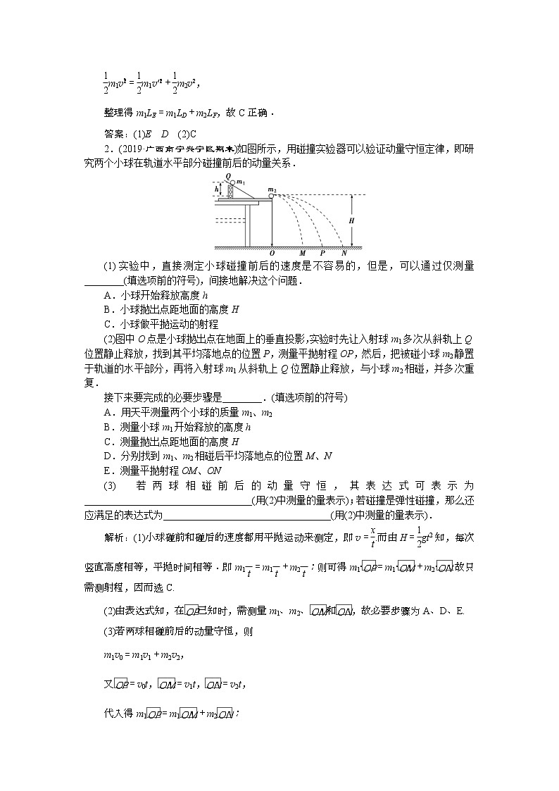 高考物理一轮复习巩固提升第6章实验七　验证动量守恒定律 (含解析)第2页