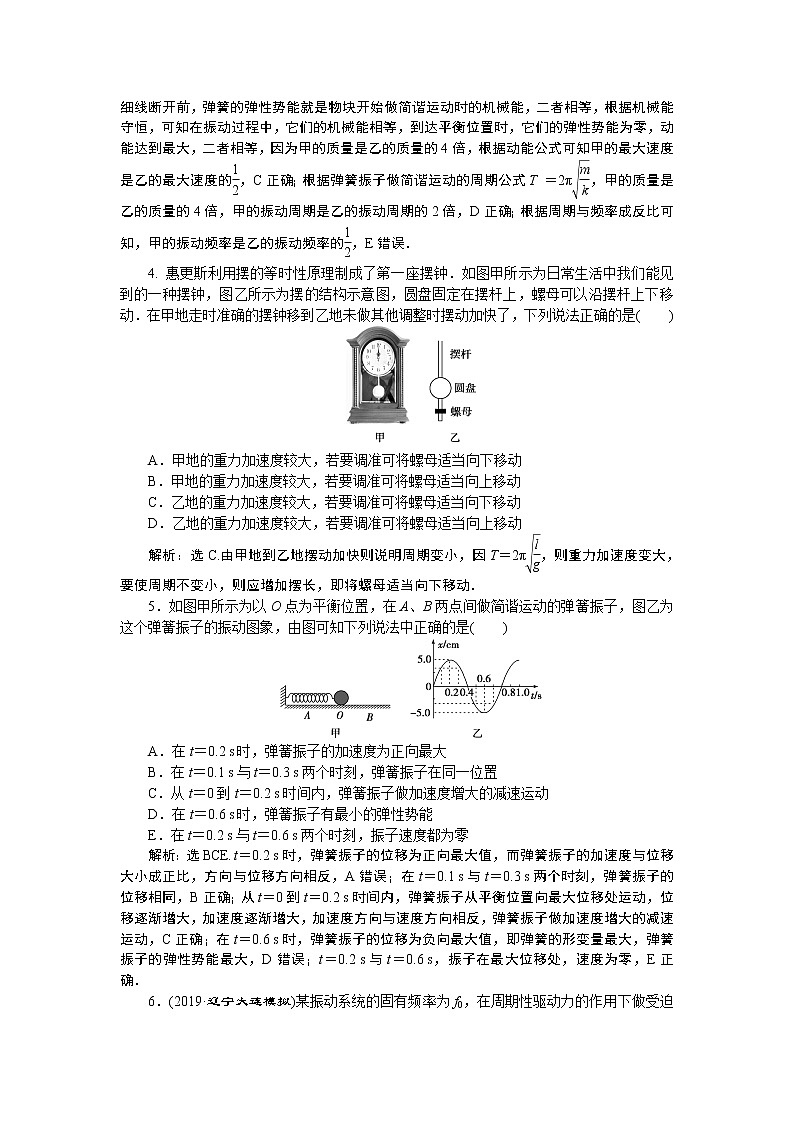 高考物理一轮复习巩固提升第14章第1节　机械振动(实验：探究单摆的运动、用单摆测定重力加速度)第2页