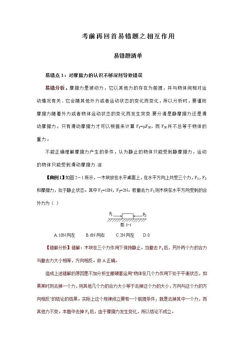 高考物理三轮冲刺易错题专题02 相互作用（解析版）第1页