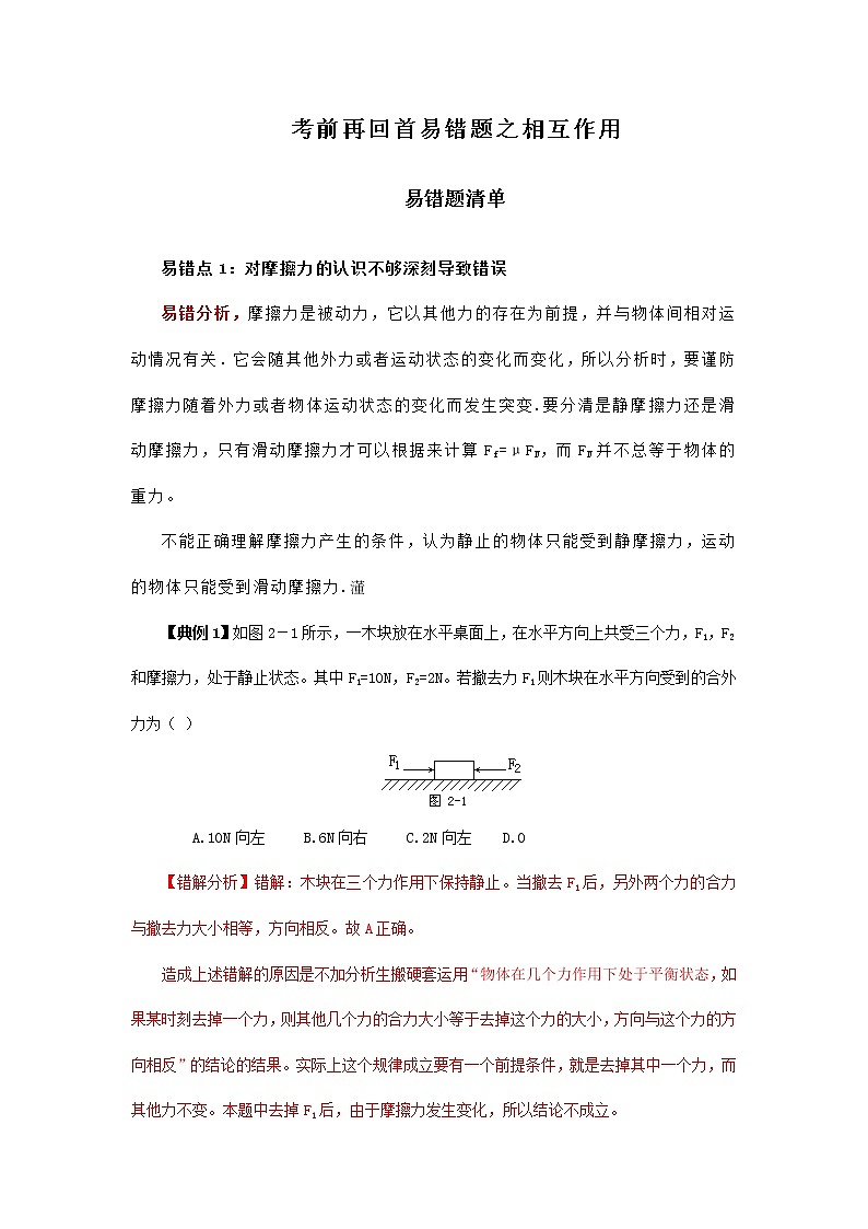 高考物理三轮冲刺易错题专题02 相互作用（原卷版）第1页