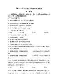 山东省潍坊市2022-2023学年高一物理上学期期中质量监测试题（Word版附答案）