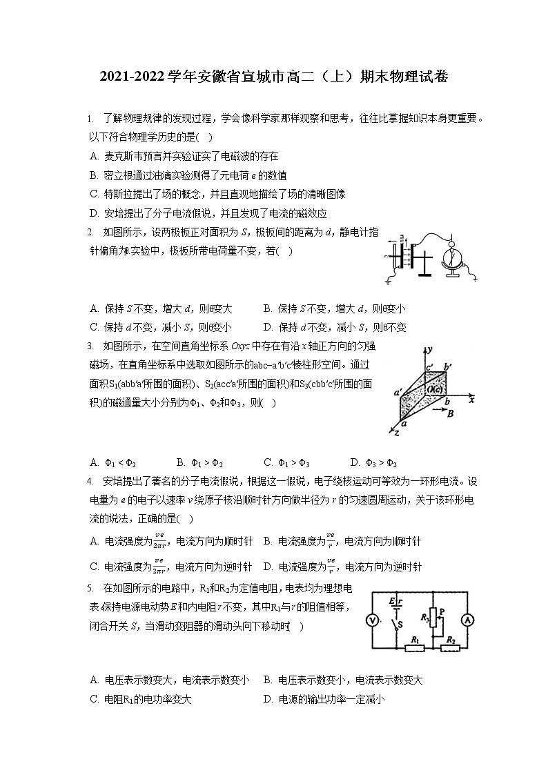 2021-2022学年安徽省宣城市高二（上）期末物理试卷（含答案解析）01