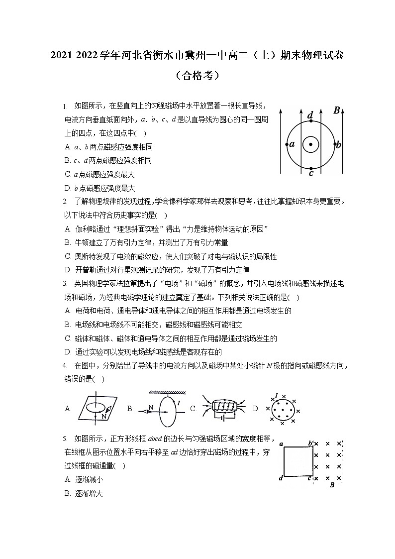 2021-2022学年河北省衡水市冀州一中高二（上）期末物理试卷（合格考）（含答案解析）第1页