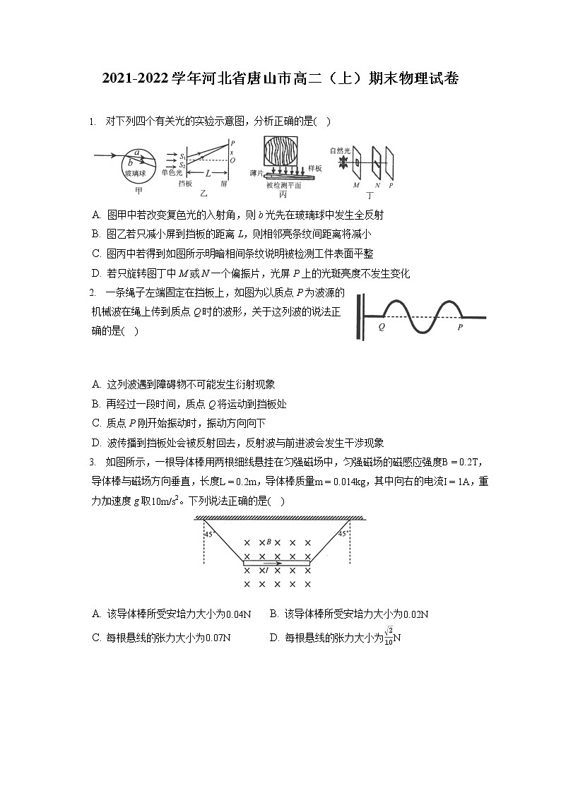 2021-2022学年河北省唐山市高二（上）期末物理试卷（含答案解析）01