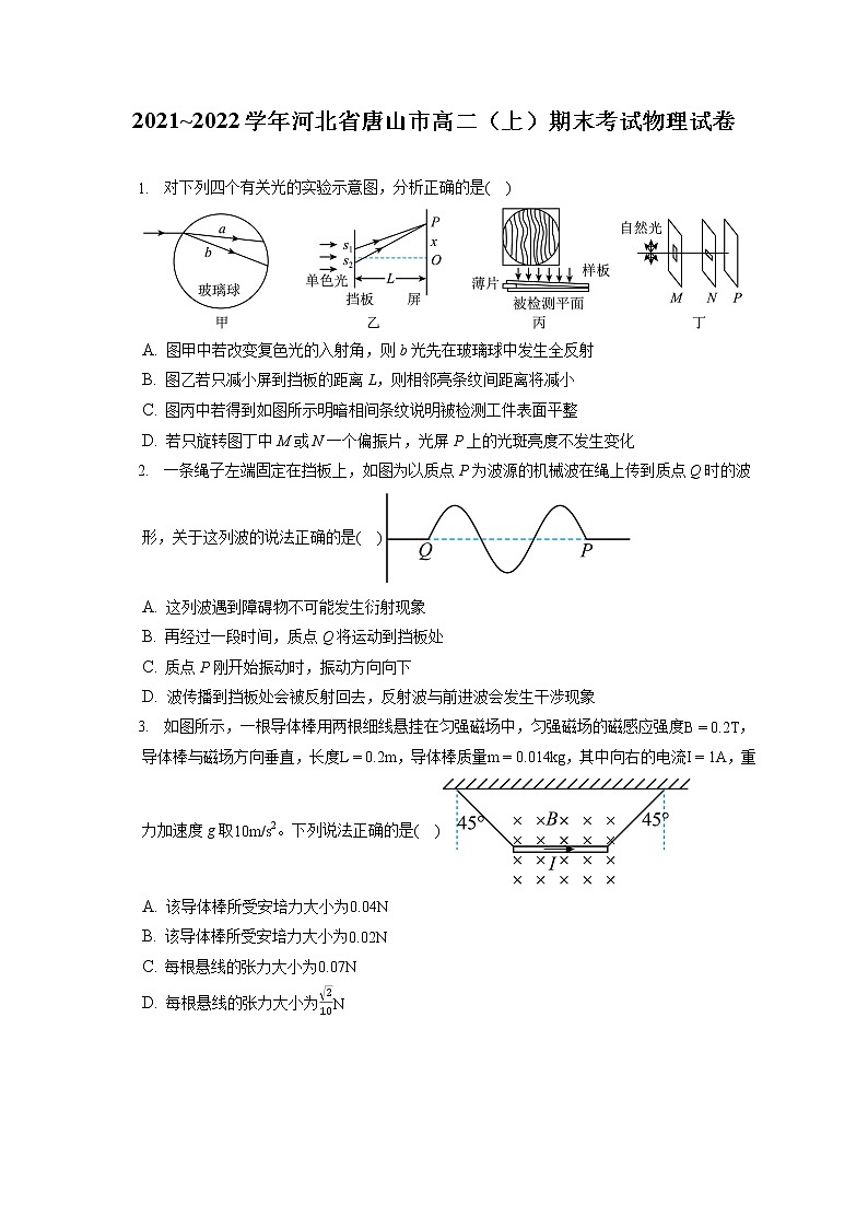 2021_2022学年河北省唐山市高二（上）期末考试物理试卷（含答案解析）01