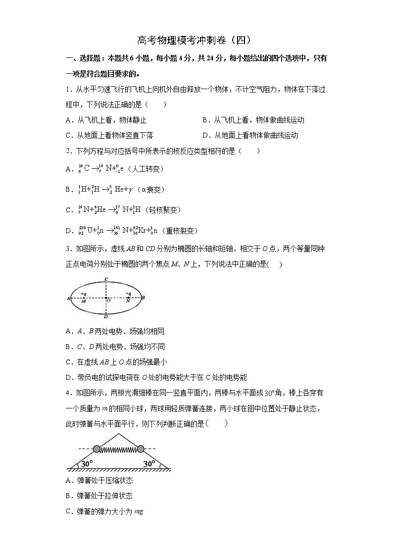 卷4-高考物理模考冲刺卷（新高考湖南专用）（原卷版）第1页