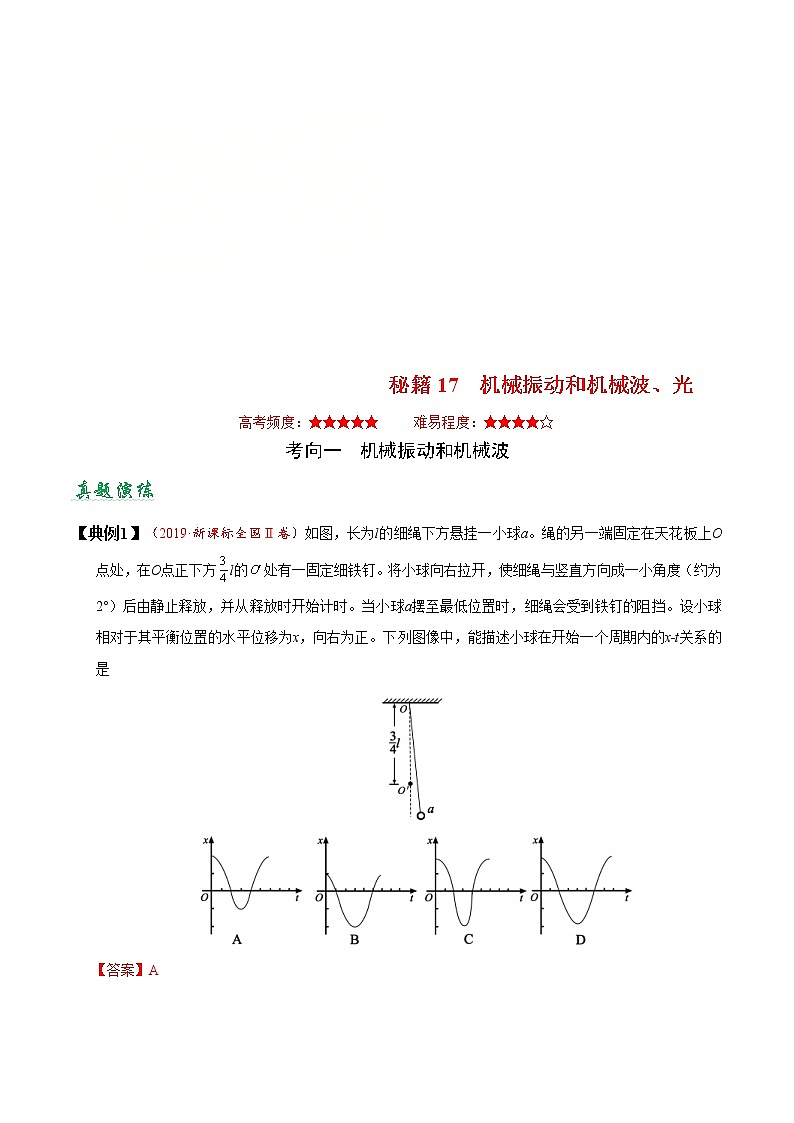 (通用版)高考物理二轮专题复习17 机械振动和机械波、光(解析版)第1页
