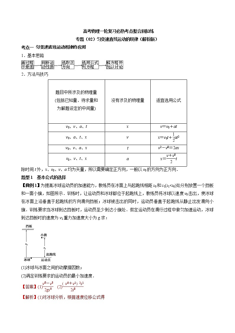 高考物理 一轮复习  考点整合练习专题（02）匀变速直线运动的规律（2份打包，解析版+原卷版，可预览）01