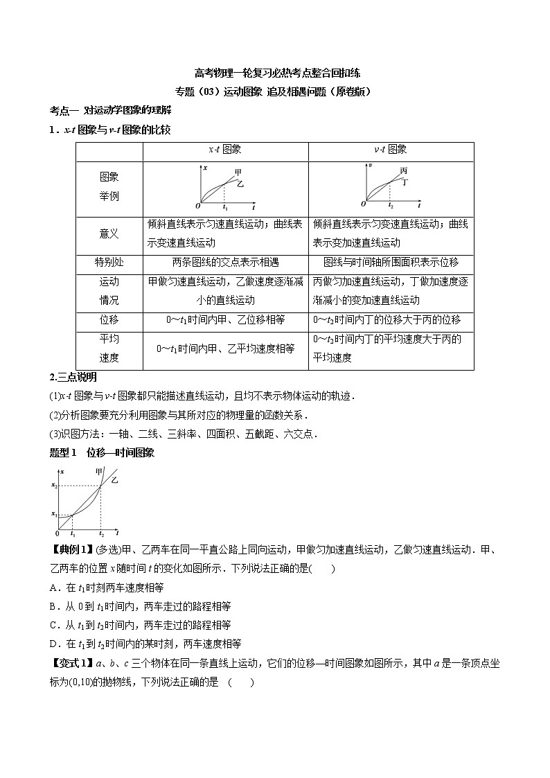 高考物理 一轮复习  考点整合练习专题（03）运动图象 追及相遇问题（2份打包，解析版+原卷版，可预览）01