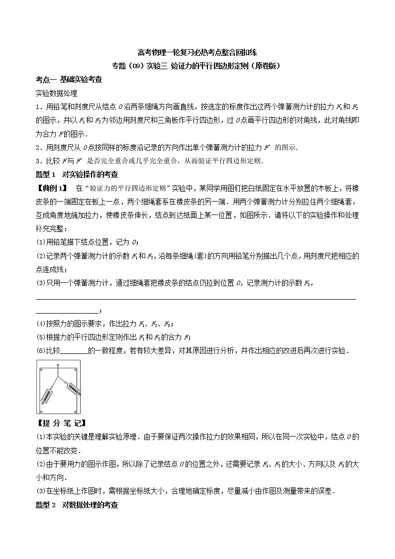 高考物理 一轮复习  考点整合练习专题（09）实验三 验证力的平行四边形定则（原卷版）第1页