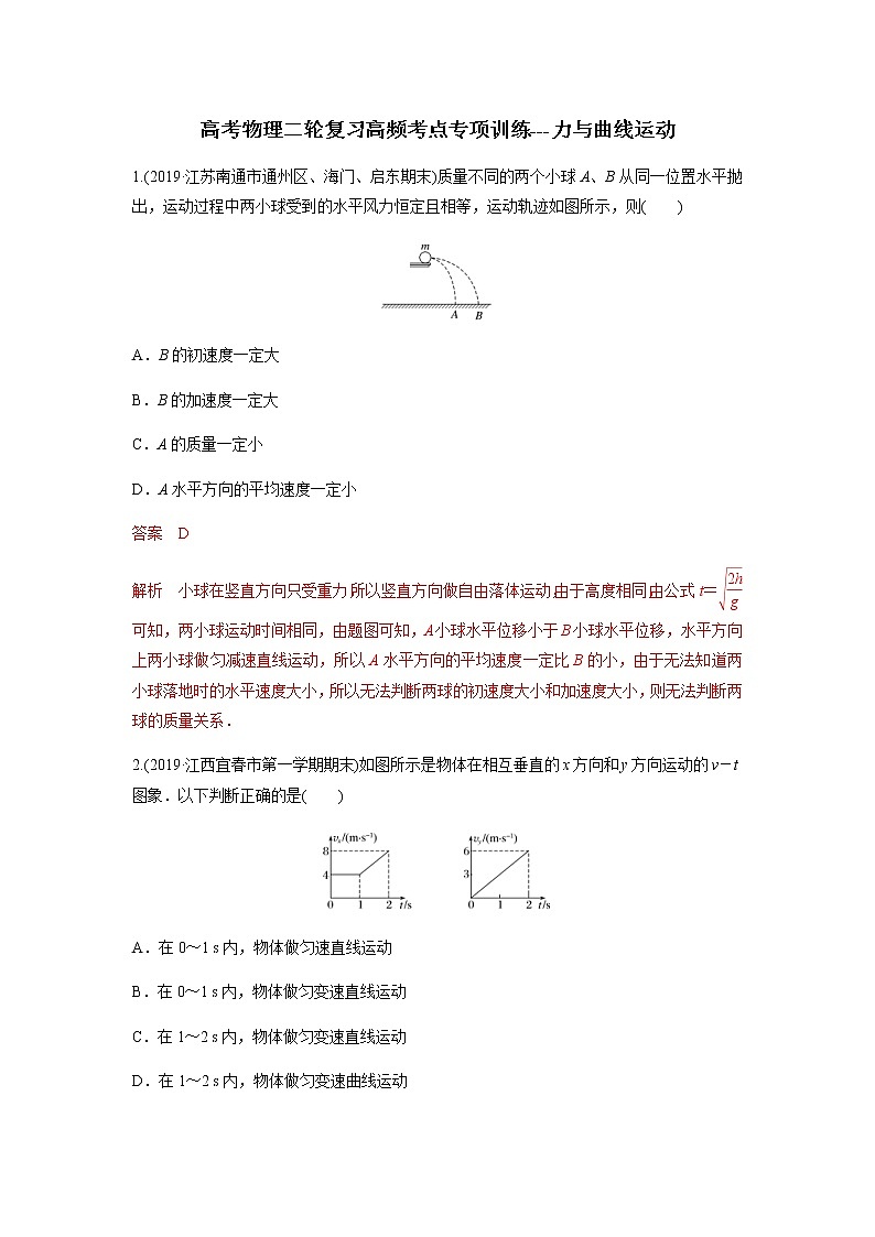 高考物理二轮复习高频考点专项训练---力与曲线运动（解析版）第1页