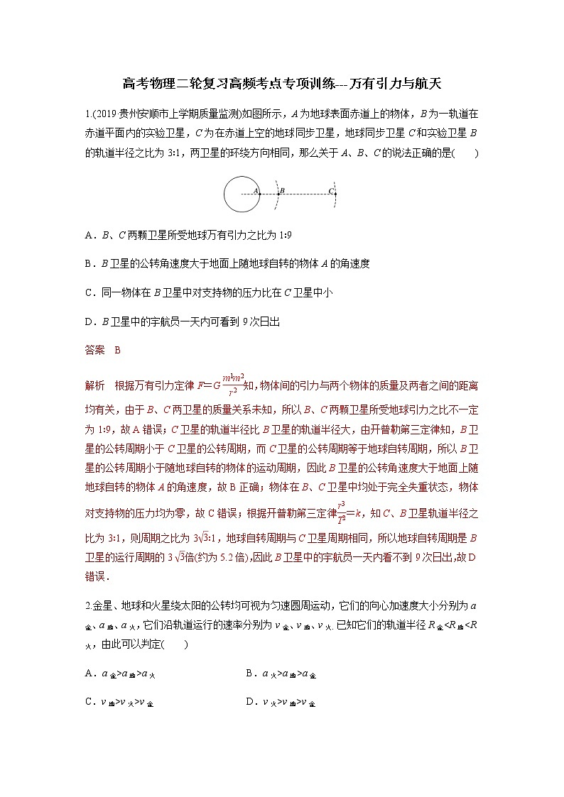 高考物理二轮复习高频考点专项训练---万有引力与航天（解析版）第1页