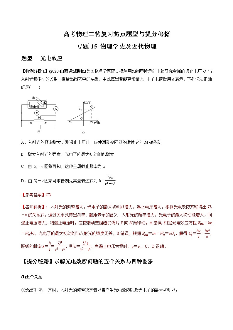 高考物理二轮复习热点题型专题15 物理学史及近代物理（2份打包，解析版+原卷版，可预览）01