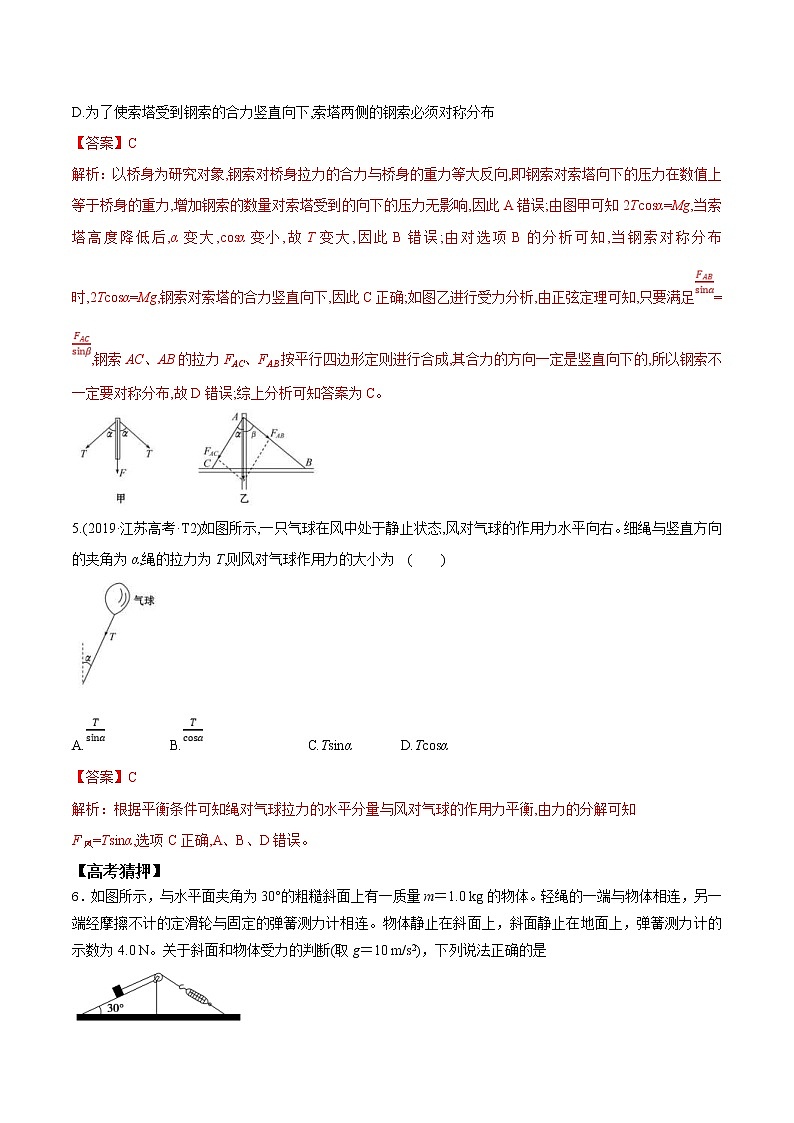 高考物理考前冲刺（12）受力分析与物体平衡选择题猜押练 (含详解)第3页