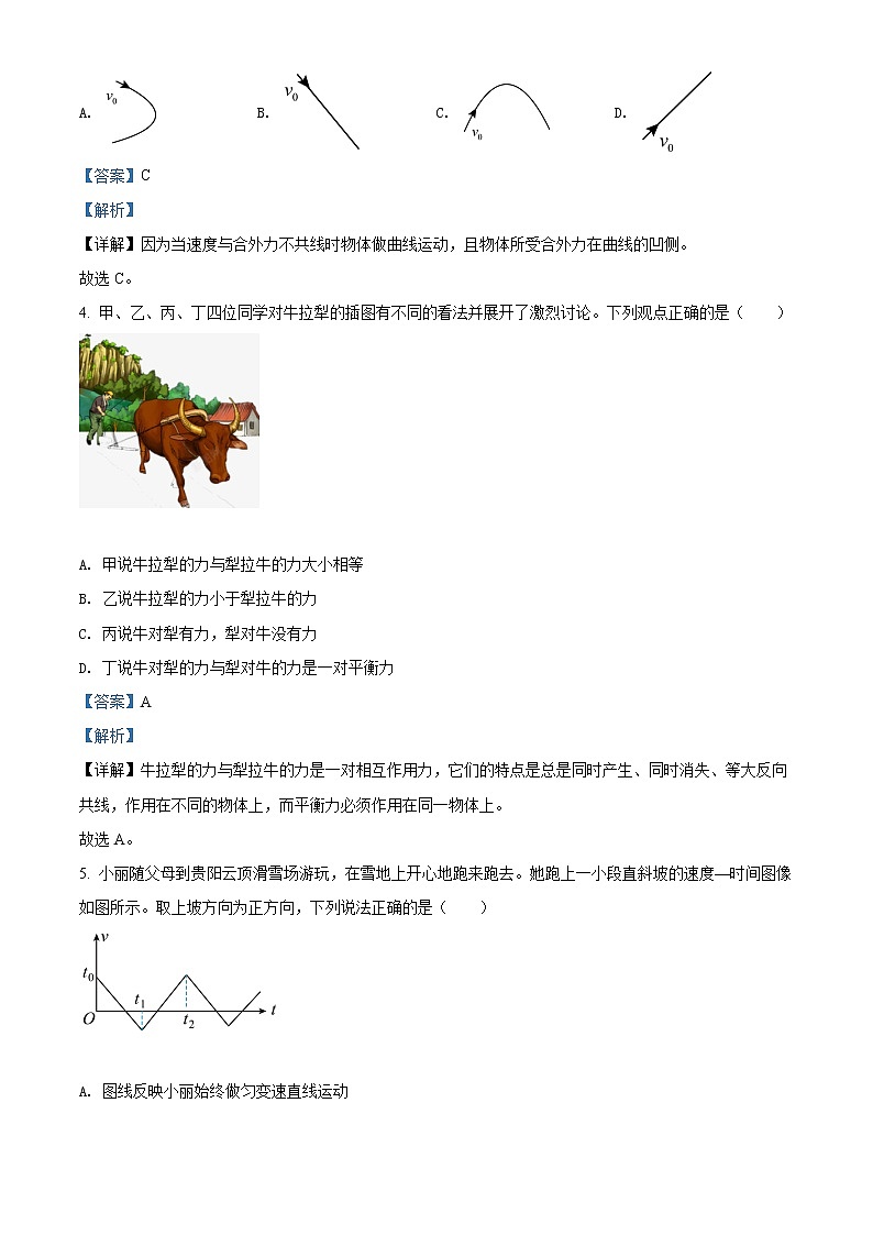 2021-2022学年贵州省遵义市高一（上）期末考试物理试题（解析版）第2页