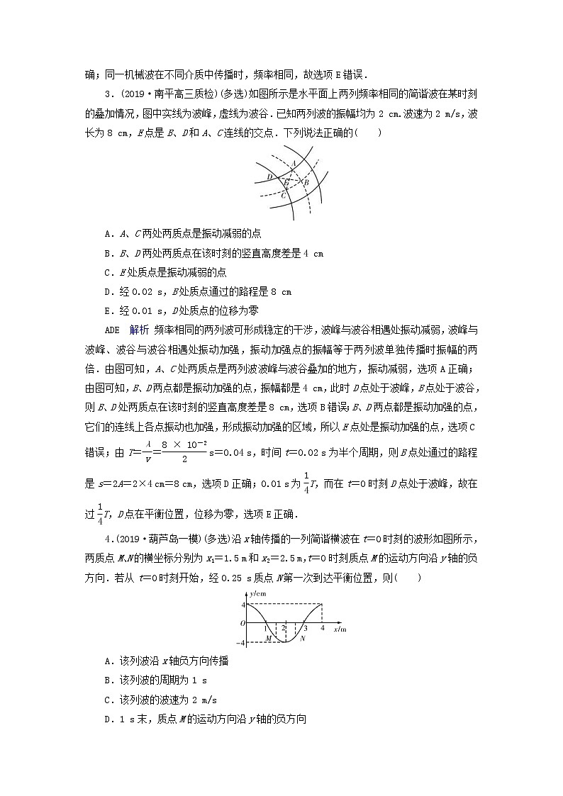 高考物理一轮复习第14章振动和波光相对论第39讲机械波练习(含解析)02