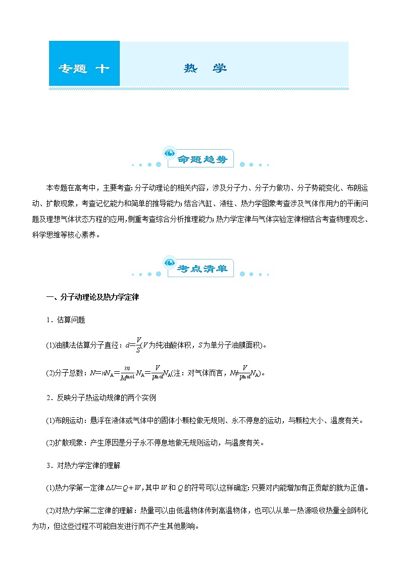 高考物理二轮复习精品专题十 热学(2份打包，解析版+原卷版，可预览)01