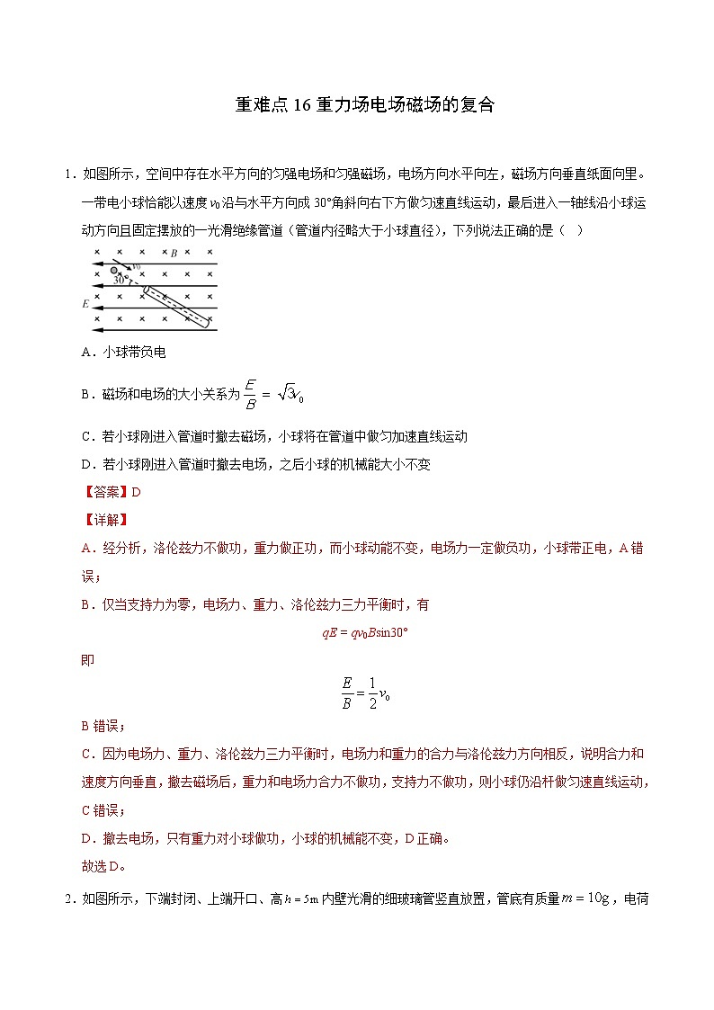高考物理二轮复习重难点16重力场电场磁场的复合（解析版）第1页