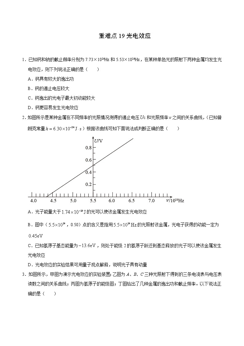 高考物理二轮复习重难点19光电效应（原卷版）第1页