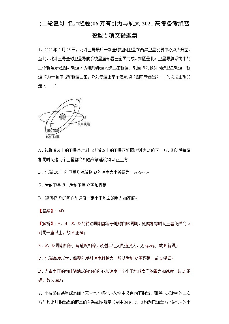 高考物理二轮复习专项突破题06万有引力与航天（2份打包，解析版+原卷版，可预览）01