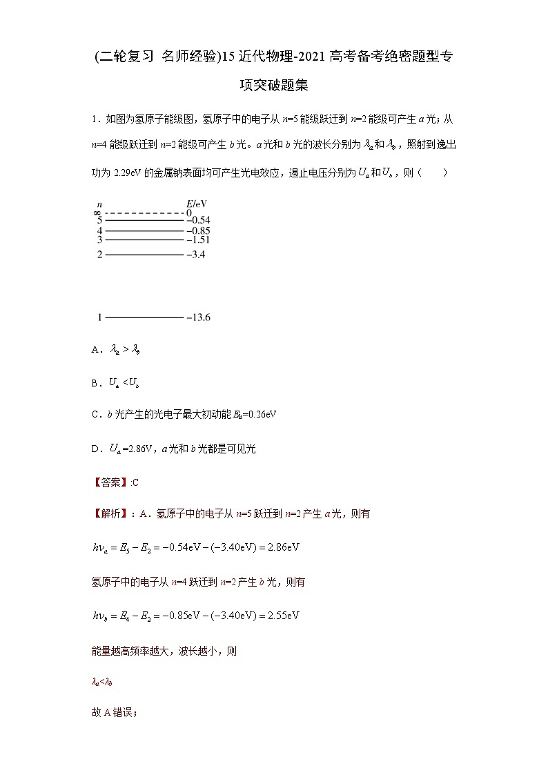 高考物理二轮复习专项突破题15近代物理（解析版）第1页