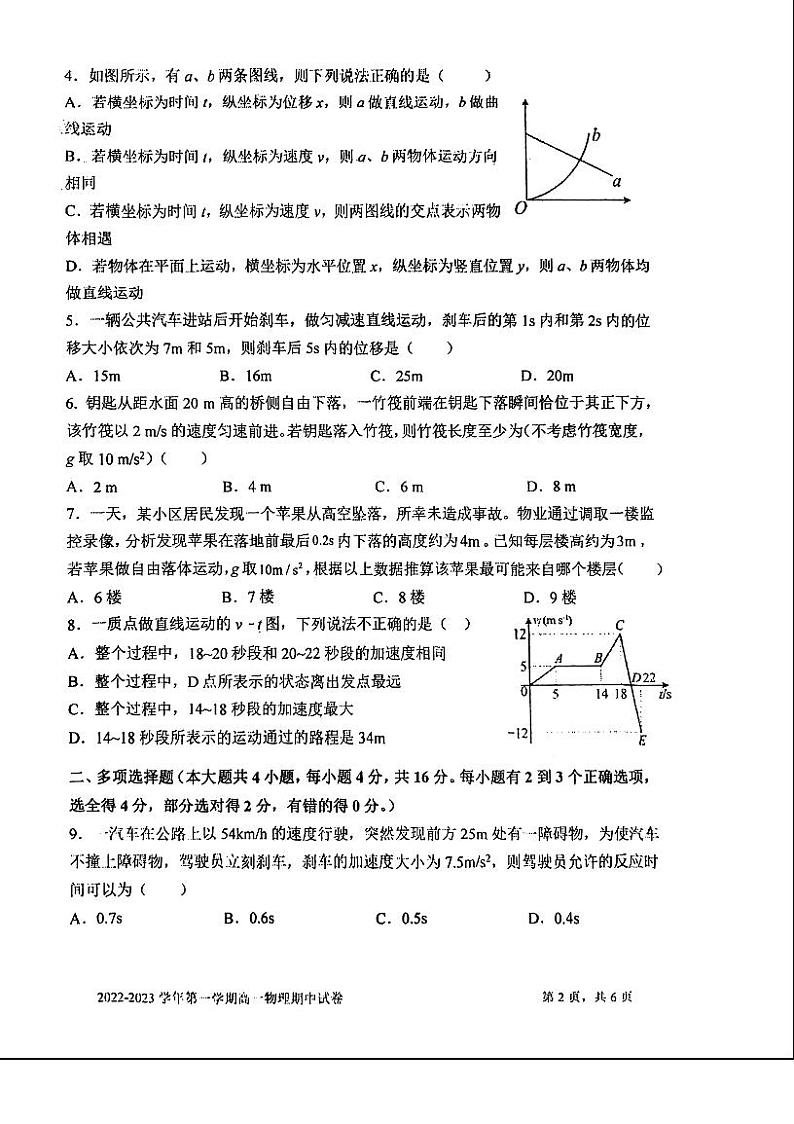 2023上海交通大学附中高一上学期期中考试物理PDF版无答案第2页
