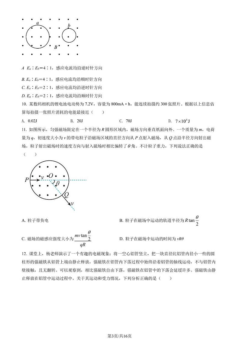 2022北京北师大附中高二（上）期末物理试题及答案第3页