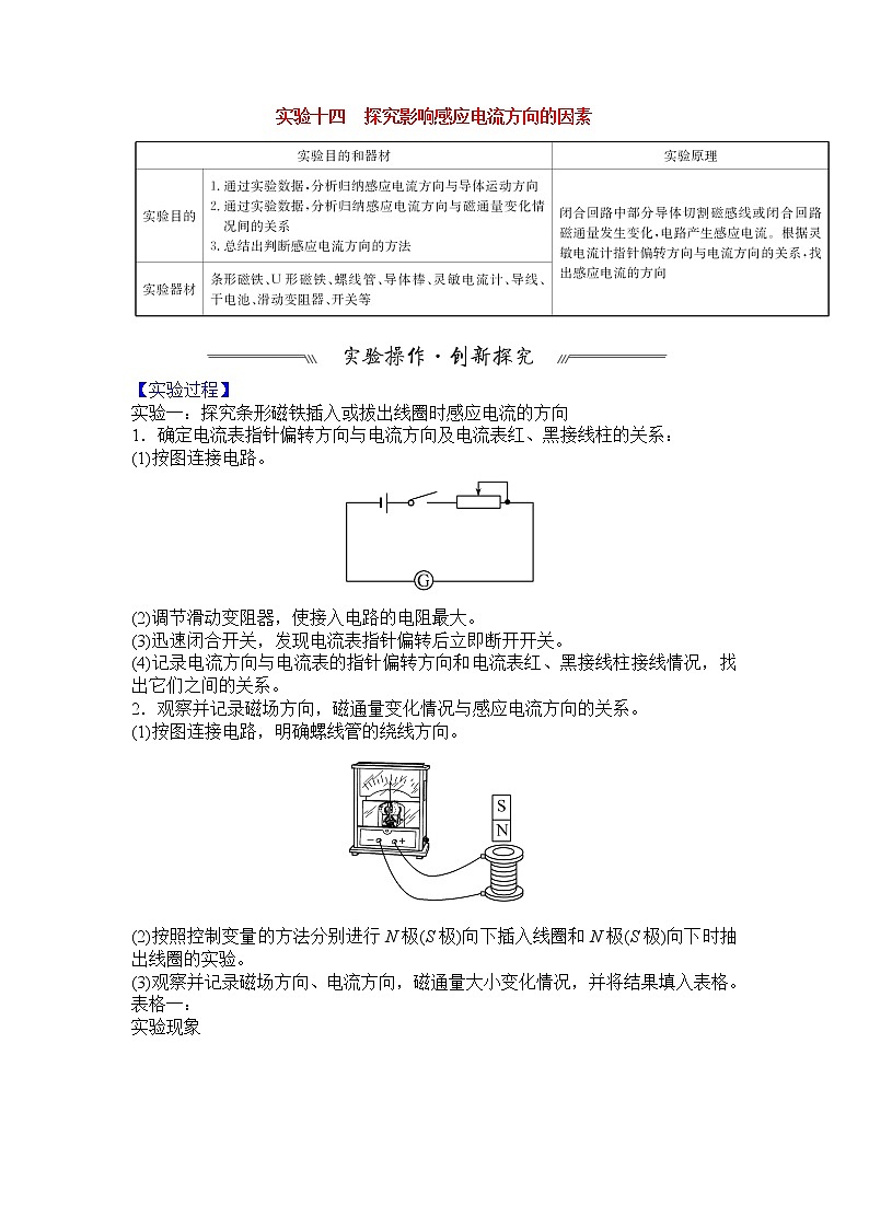 最新高考物理一轮突破实验十四 探究影响感应电流方向的因素第1页