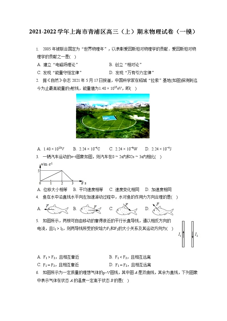 2021-2022学年上海市青浦区高三（上）期末物理试卷（一模）（含答案解析）01