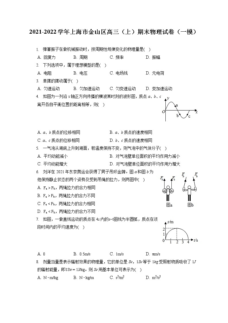 2021-2022学年上海市金山区高三（上）期末物理试卷（一模）（含答案解析）第1页