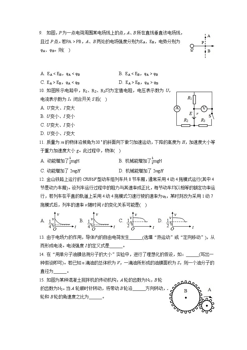 2021-2022学年上海市金山区高三（上）期末物理试卷（一模）（含答案解析）第2页