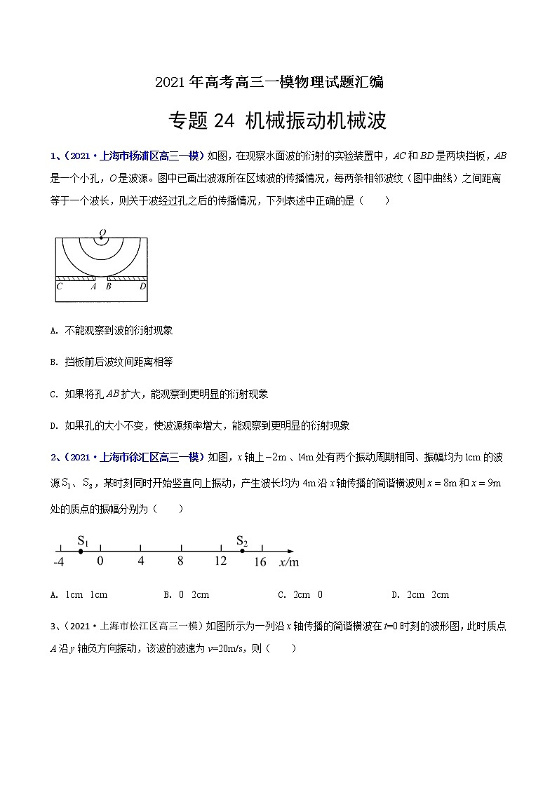 专题24 机械振动机械波-最新高考高三一模物理试题汇编01