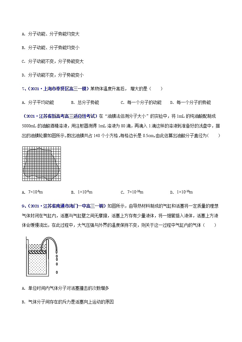 专题22 分子动理论-最新高考高三一模物理试题汇编（原卷版）第2页